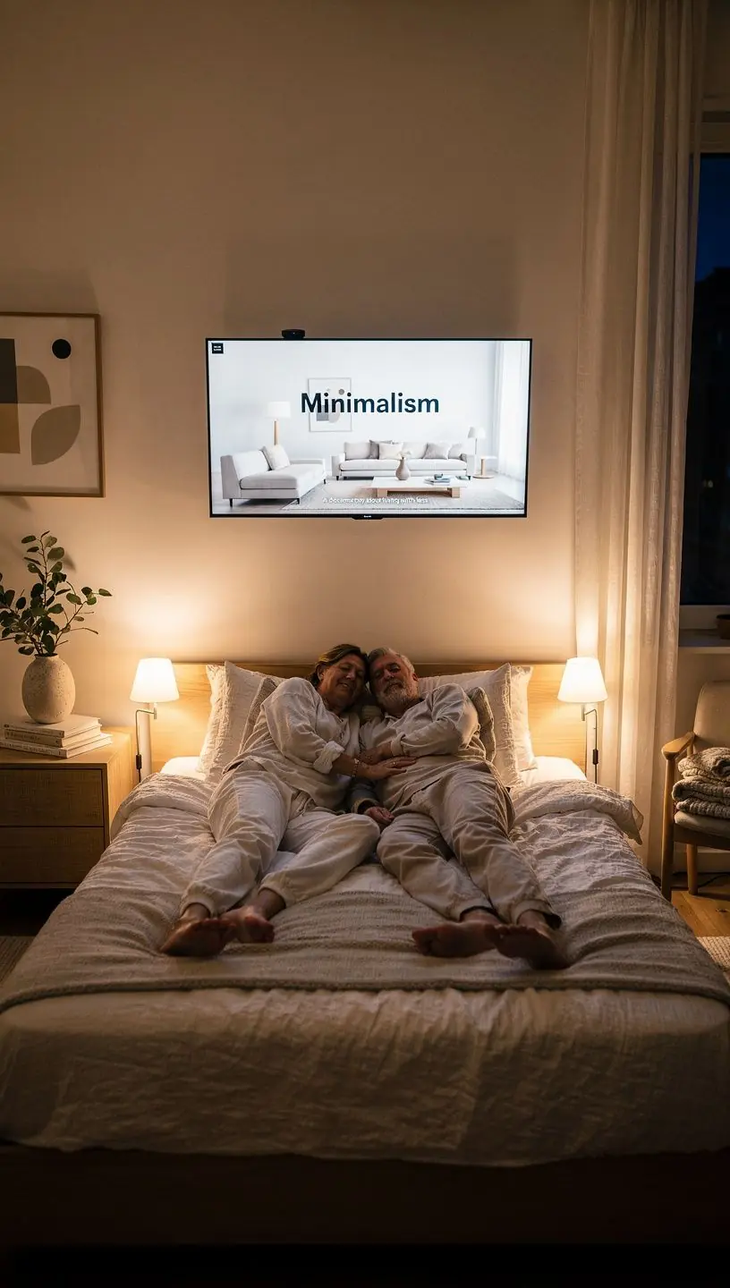 Mindfulness practice depicted in serene, simplified living space.